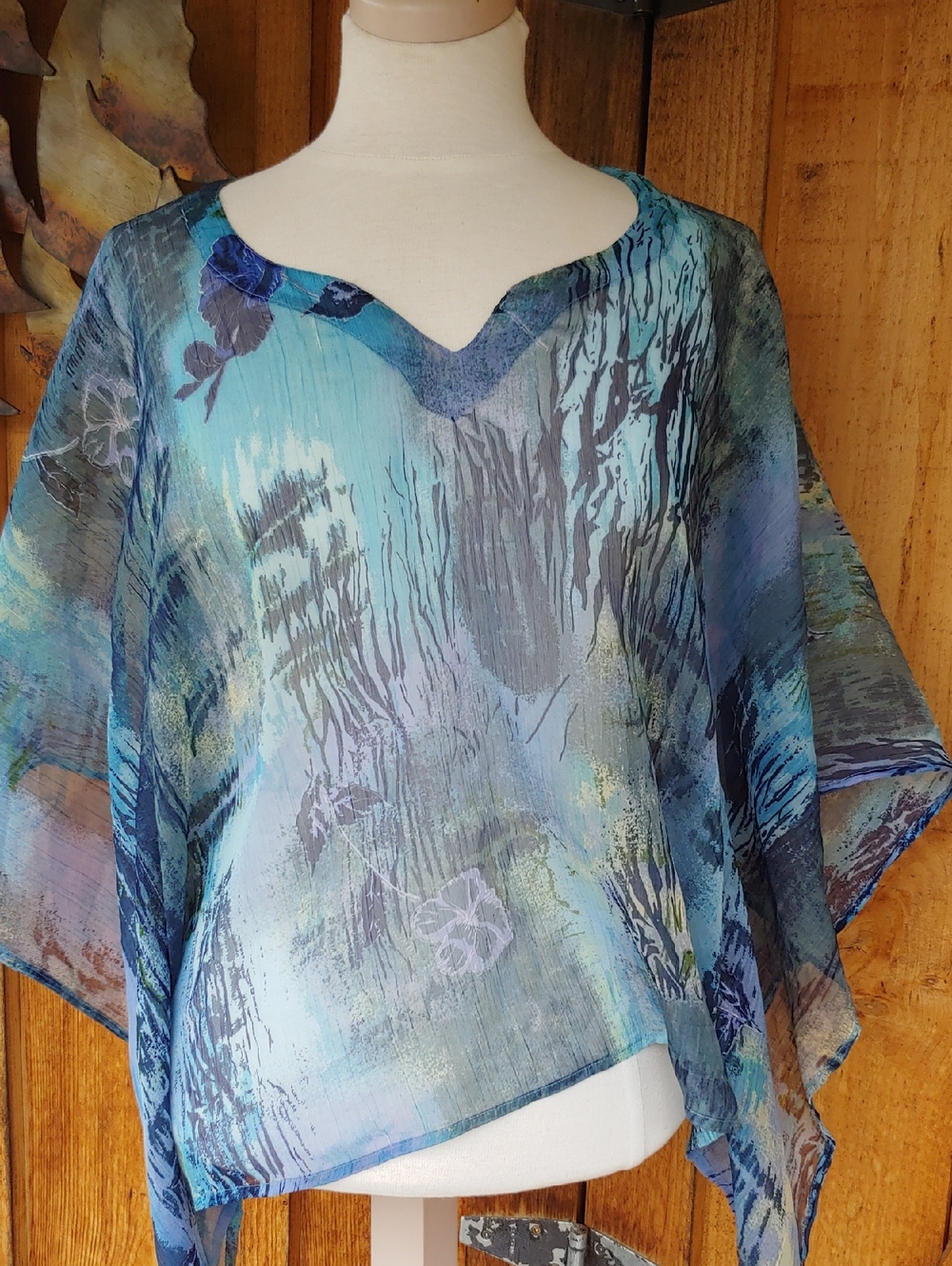 Sheer Blue Floral Swim Coverup Tunic